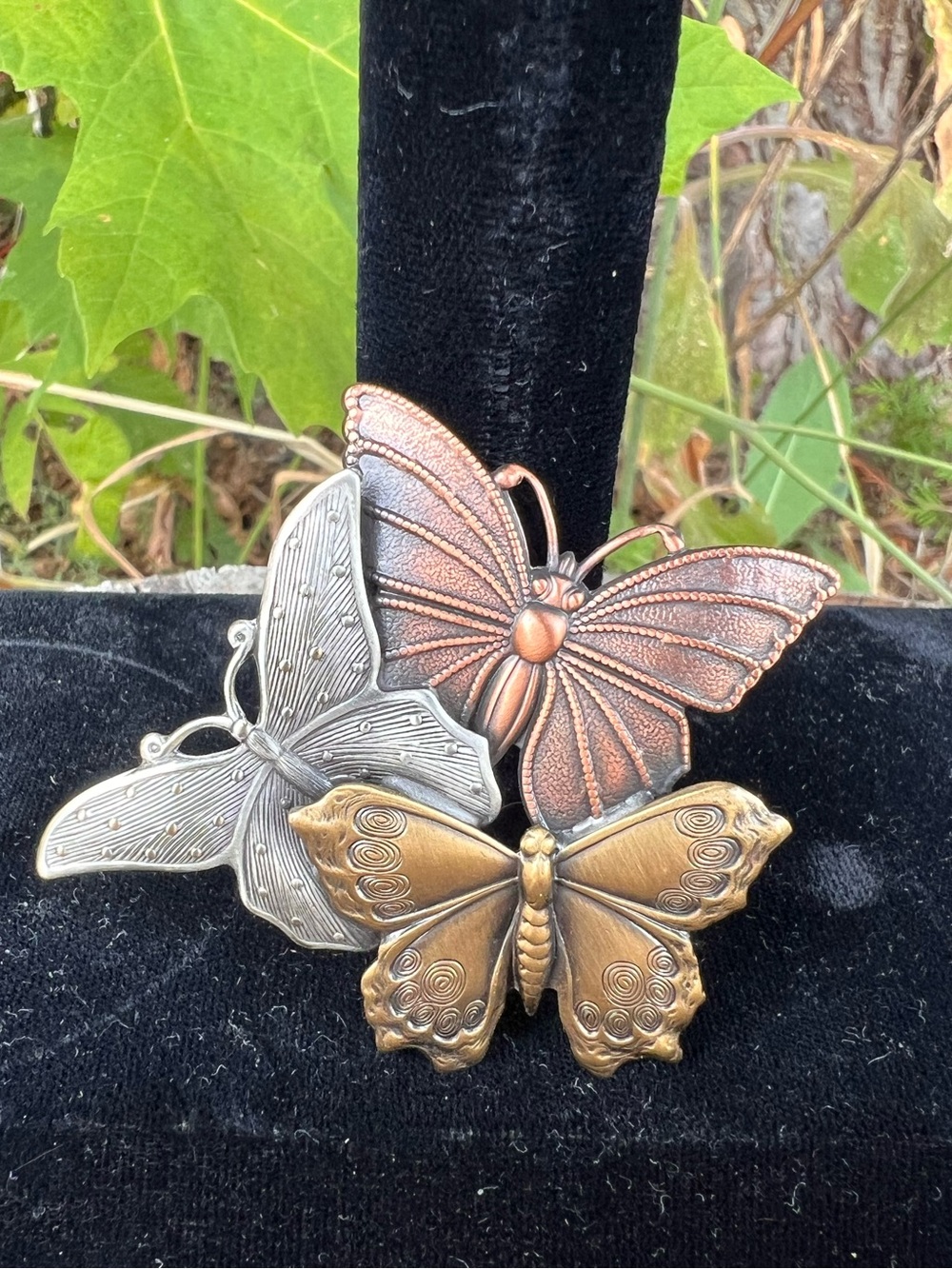 Trio Butterfly Pin Brooches - Mixed Metal Tones